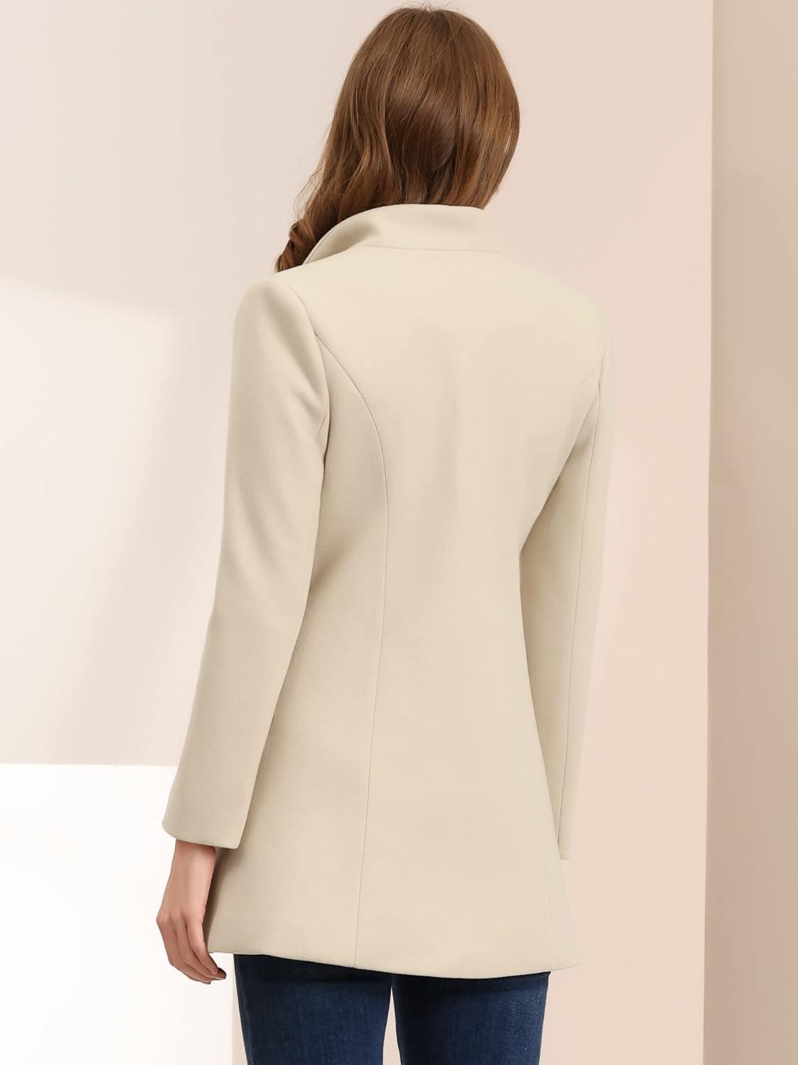 imageAllegra K Womens Lapel Collar Buttoned Outwear Elegant Work Notch Trench Winter CoatsBeige