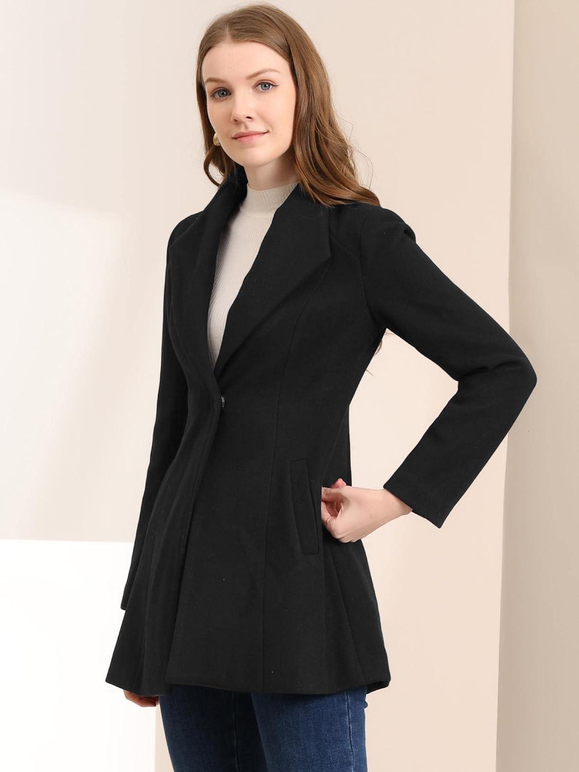 imageAllegra K Womens Lapel Collar Buttoned Outwear Elegant Work Notch Trench Winter CoatsBlack