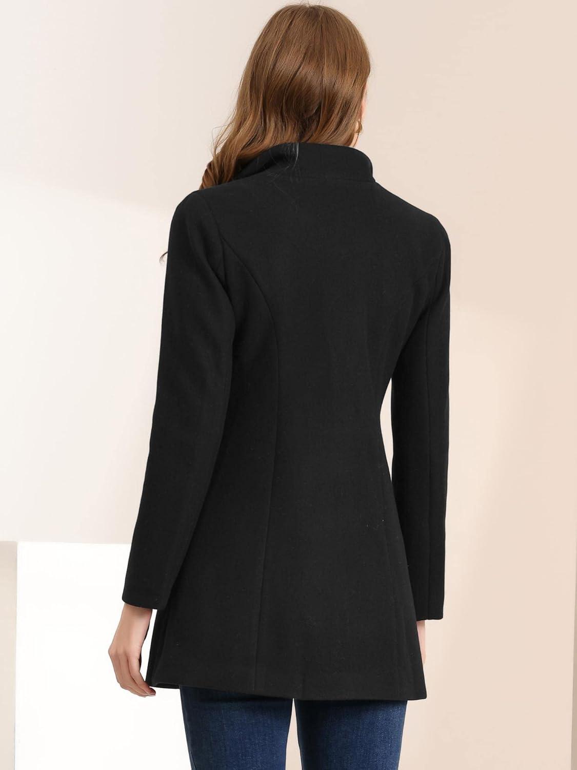 imageAllegra K Womens Lapel Collar Buttoned Outwear Elegant Work Notch Trench Winter CoatsBlack