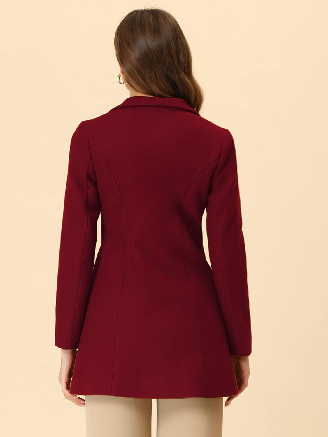imageAllegra K Womens Lapel Collar Buttoned Outwear Elegant Work Notch Trench Winter CoatsBurgundy