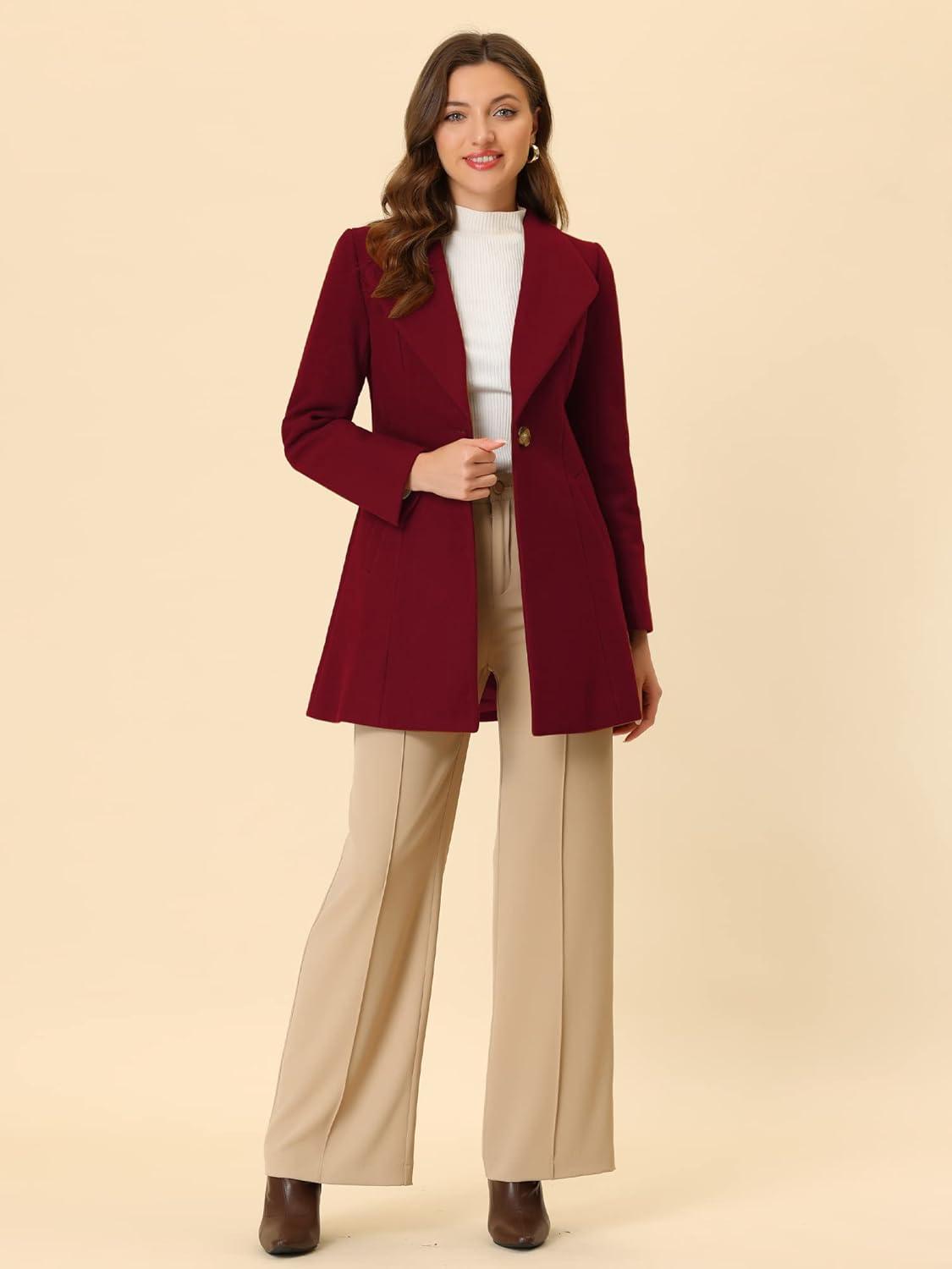 imageAllegra K Womens Lapel Collar Buttoned Outwear Elegant Work Notch Trench Winter CoatsBurgundy