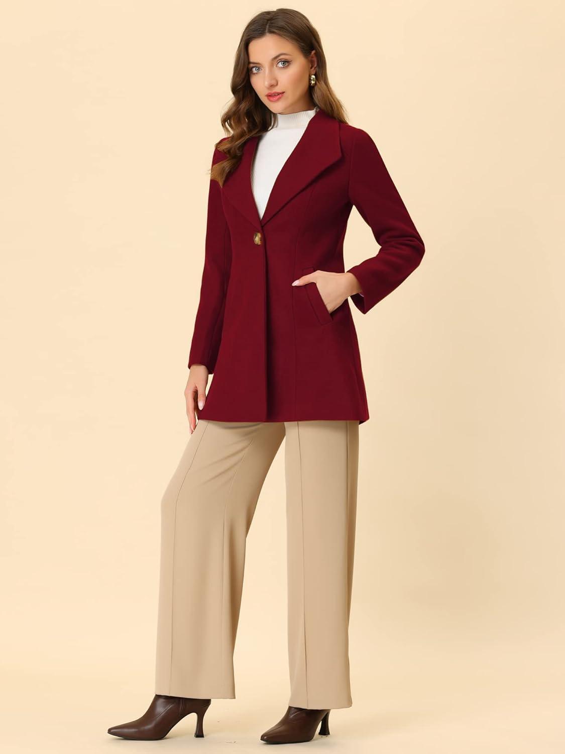 imageAllegra K Womens Lapel Collar Buttoned Outwear Elegant Work Notch Trench Winter CoatsBurgundy