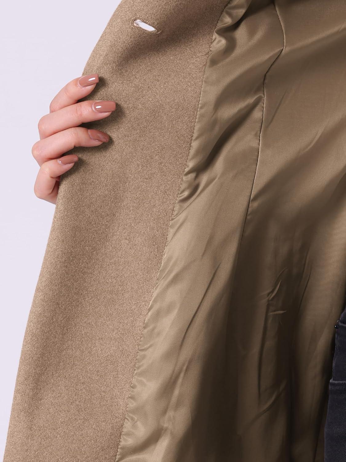 imageAllegra K Womens Lapel Collar Buttoned Outwear Elegant Work Notch Trench Winter CoatsDark Beige