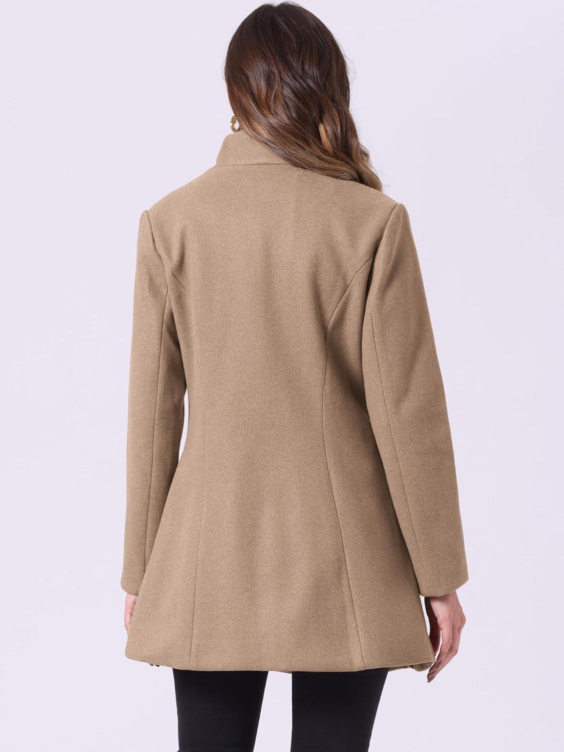imageAllegra K Womens Lapel Collar Buttoned Outwear Elegant Work Notch Trench Winter CoatsDark Beige
