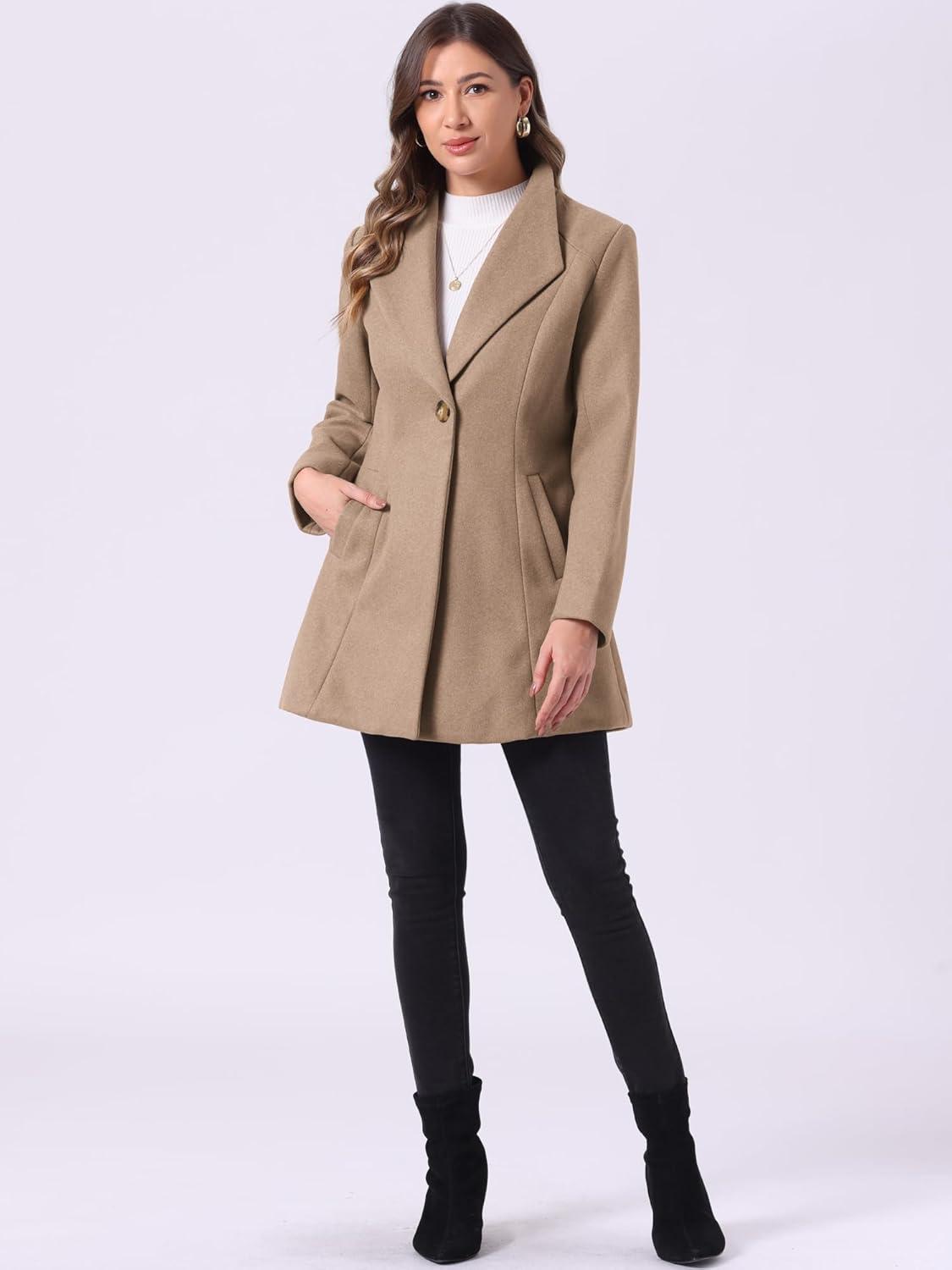 imageAllegra K Womens Lapel Collar Buttoned Outwear Elegant Work Notch Trench Winter CoatsDark Beige