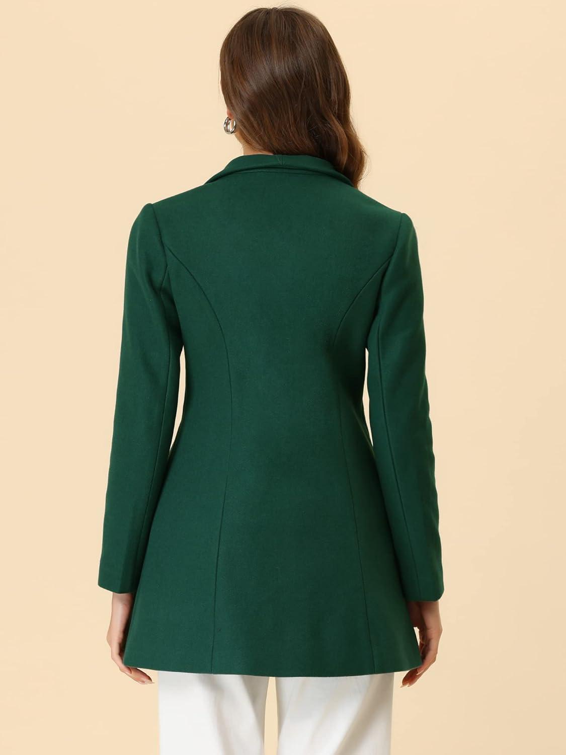imageAllegra K Womens Lapel Collar Buttoned Outwear Elegant Work Notch Trench Winter CoatsDark Green