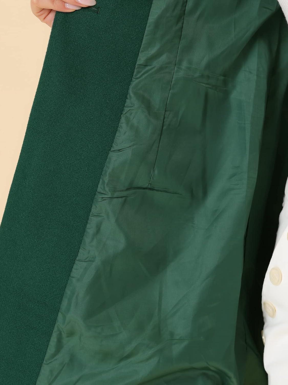 imageAllegra K Womens Lapel Collar Buttoned Outwear Elegant Work Notch Trench Winter CoatsDark Green
