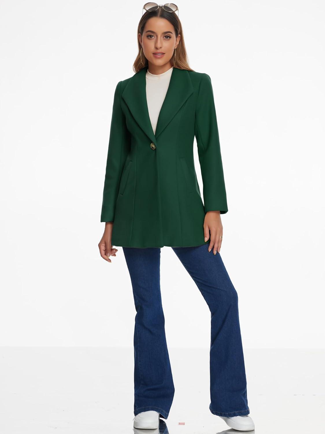 imageAllegra K Womens Lapel Collar Buttoned Outwear Elegant Work Notch Trench Winter CoatsDark Green