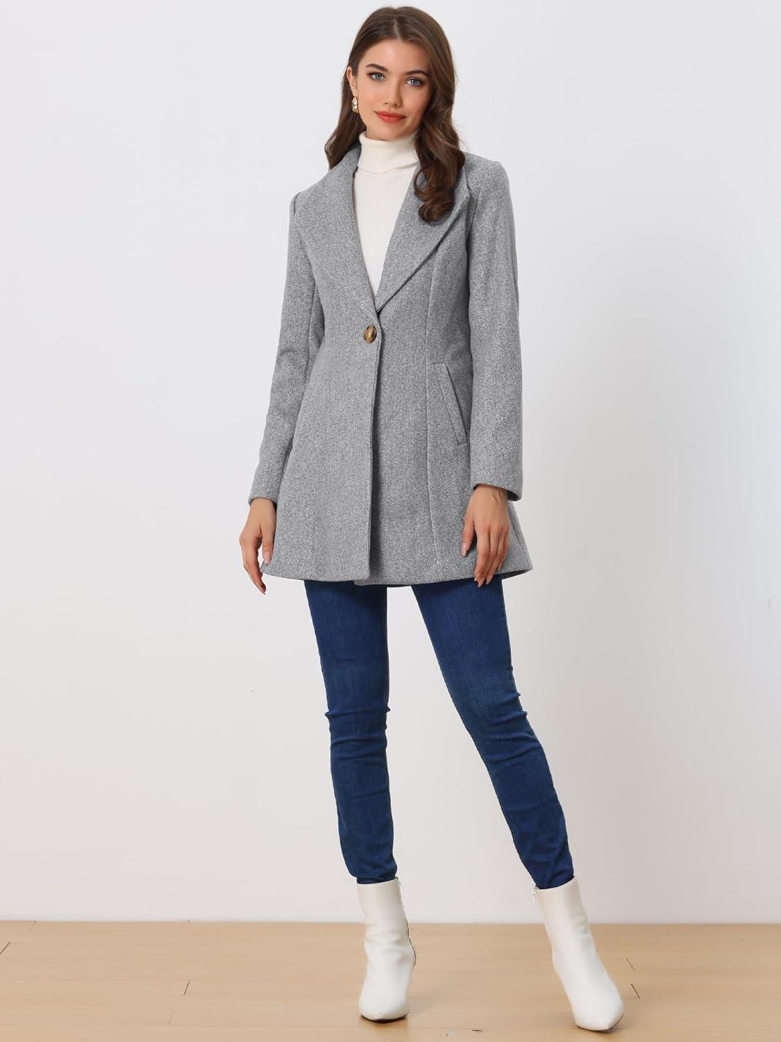 imageAllegra K Womens Lapel Collar Buttoned Outwear Elegant Work Notch Trench Winter CoatsGrey