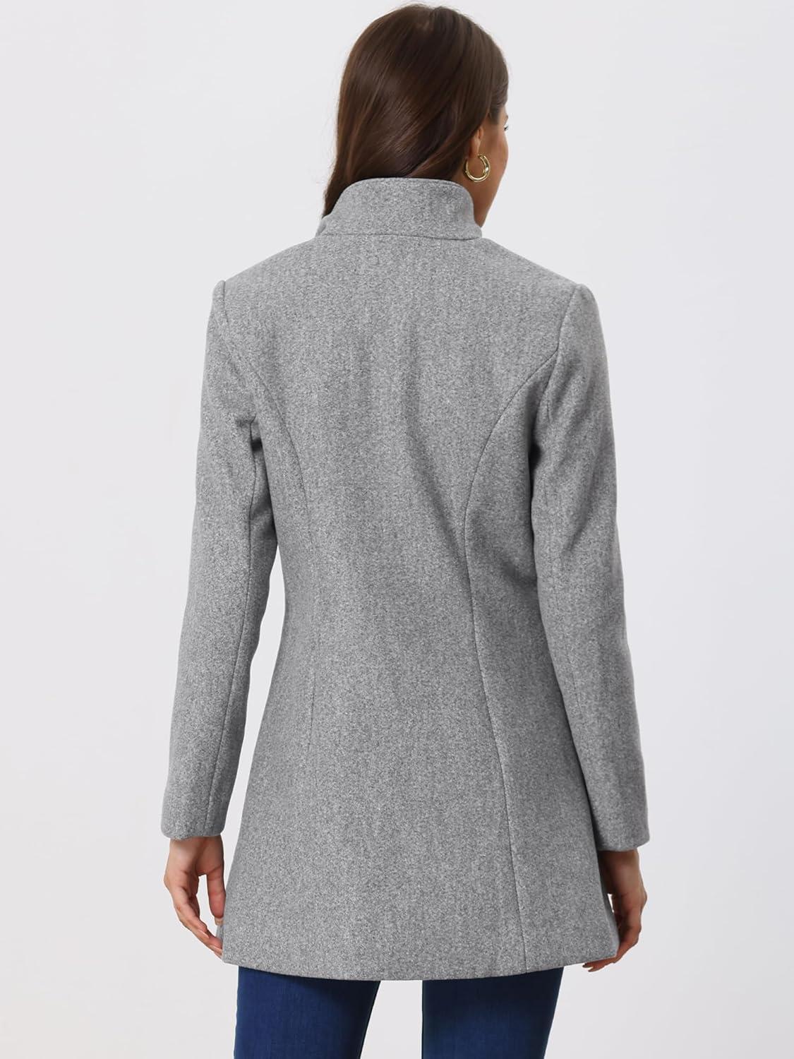 imageAllegra K Womens Lapel Collar Buttoned Outwear Elegant Work Notch Trench Winter CoatsGrey