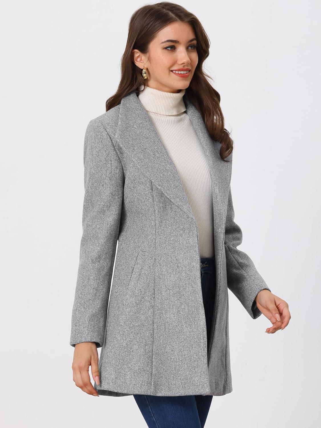 imageAllegra K Womens Lapel Collar Buttoned Outwear Elegant Work Notch Trench Winter CoatsGrey