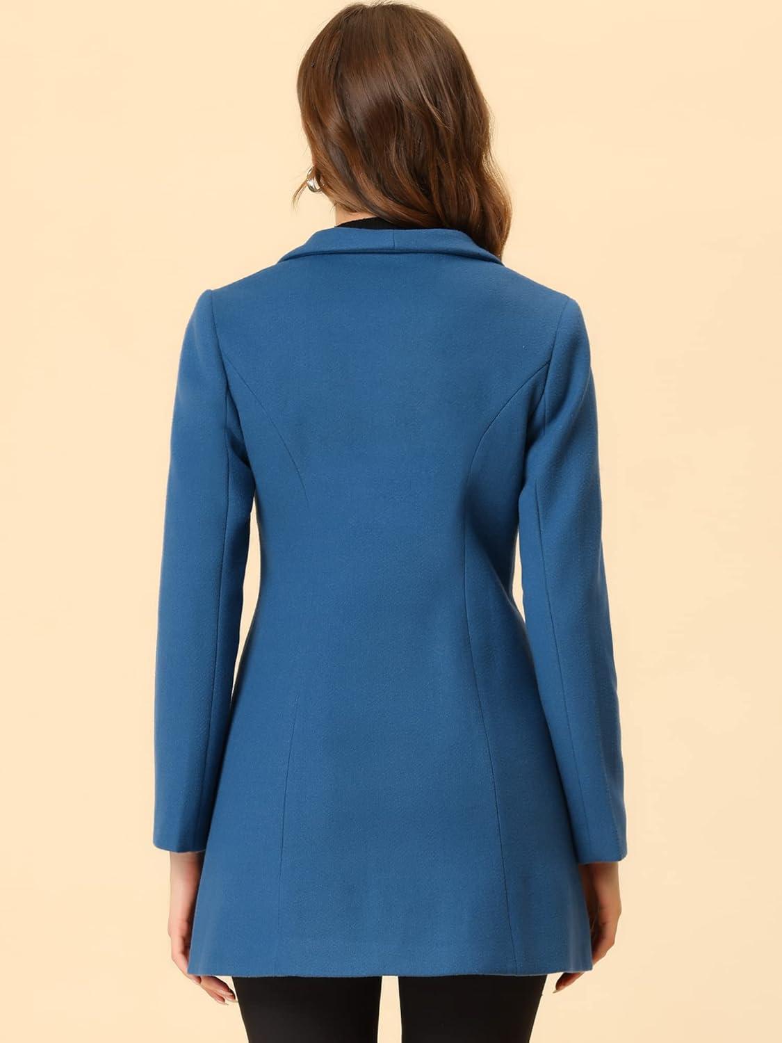 imageAllegra K Womens Lapel Collar Buttoned Outwear Elegant Work Notch Trench Winter CoatsGrey Blue