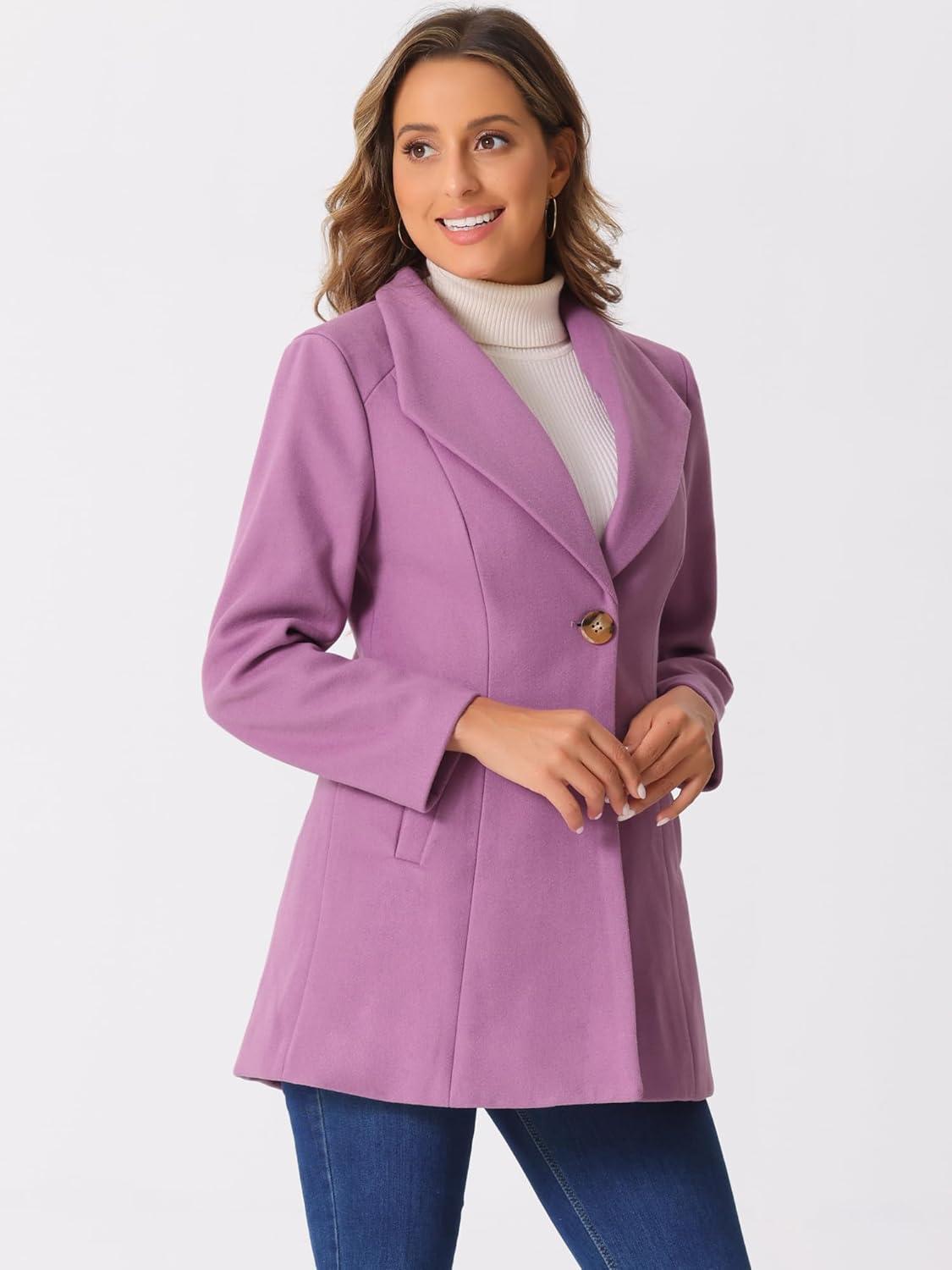 imageAllegra K Womens Lapel Collar Buttoned Outwear Elegant Work Notch Trench Winter CoatsGrey Purple
