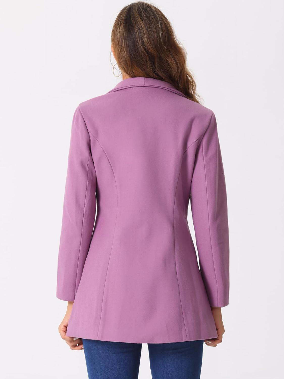 imageAllegra K Womens Lapel Collar Buttoned Outwear Elegant Work Notch Trench Winter CoatsGrey Purple