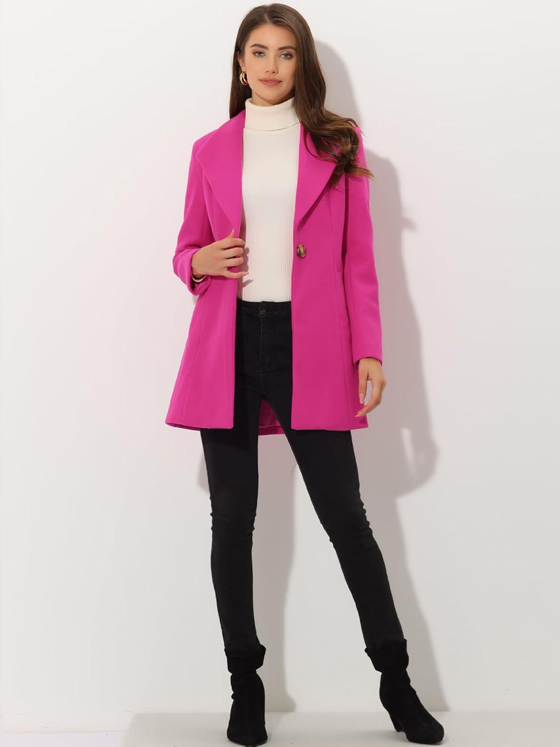 imageAllegra K Womens Lapel Collar Buttoned Outwear Elegant Work Notch Trench Winter CoatsHot Pink