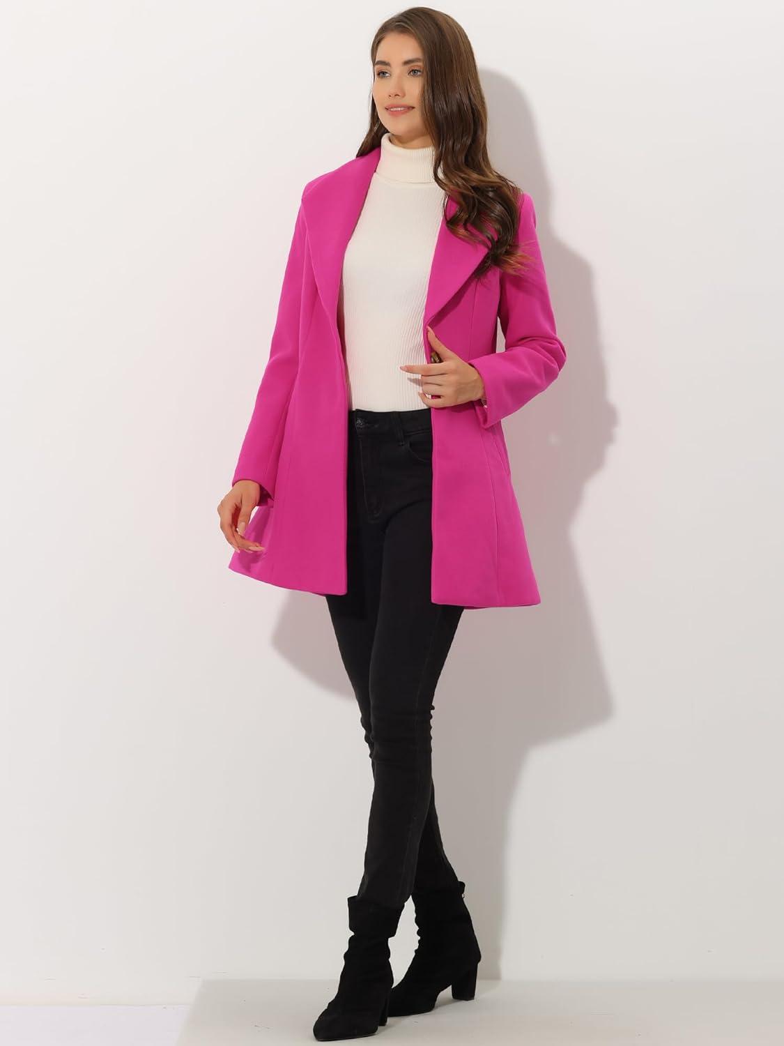 imageAllegra K Womens Lapel Collar Buttoned Outwear Elegant Work Notch Trench Winter CoatsHot Pink