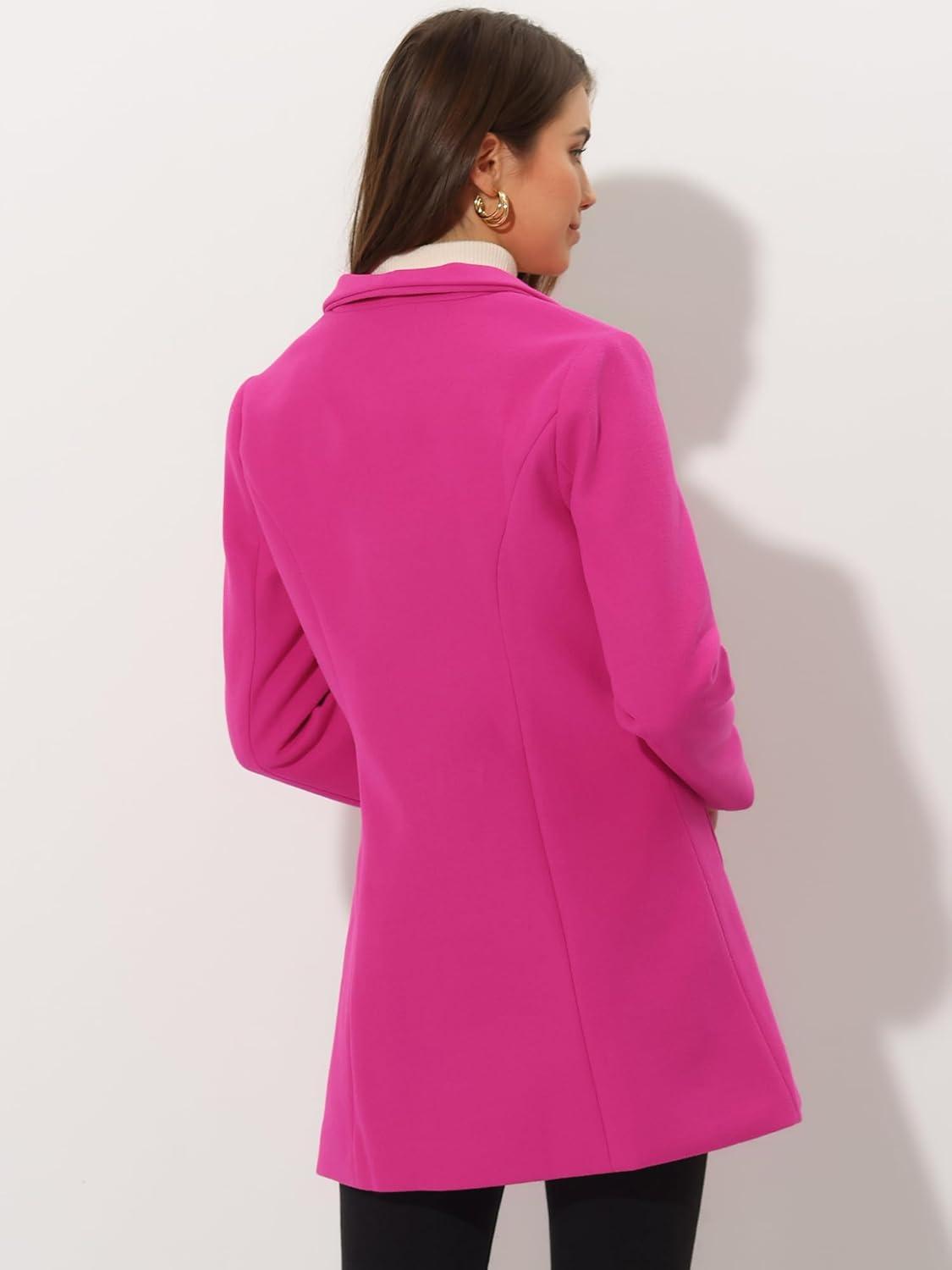 imageAllegra K Womens Lapel Collar Buttoned Outwear Elegant Work Notch Trench Winter CoatsHot Pink