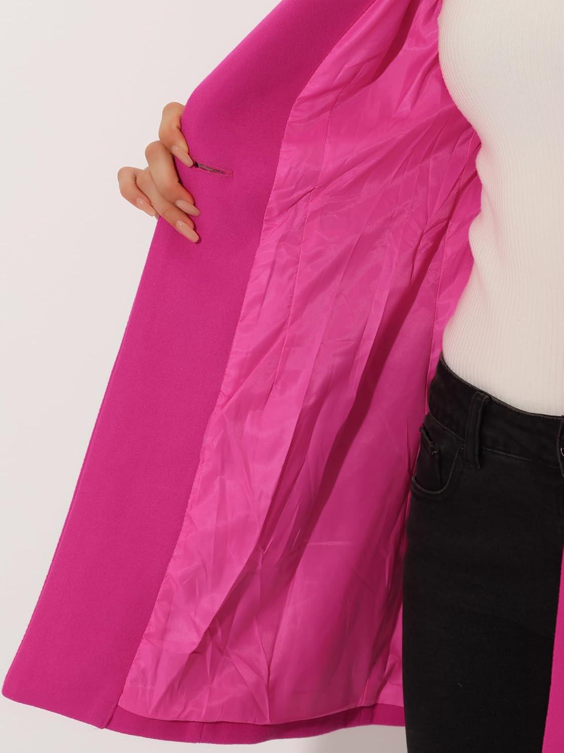 imageAllegra K Womens Lapel Collar Buttoned Outwear Elegant Work Notch Trench Winter CoatsHot Pink