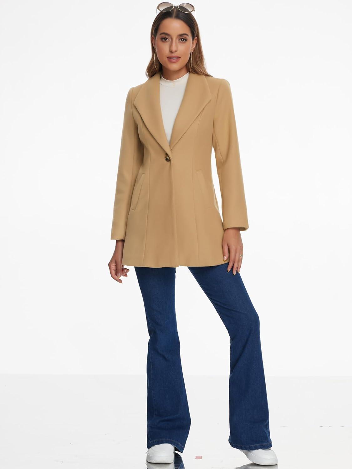 imageAllegra K Womens Lapel Collar Buttoned Outwear Elegant Work Notch Trench Winter CoatsKhaki