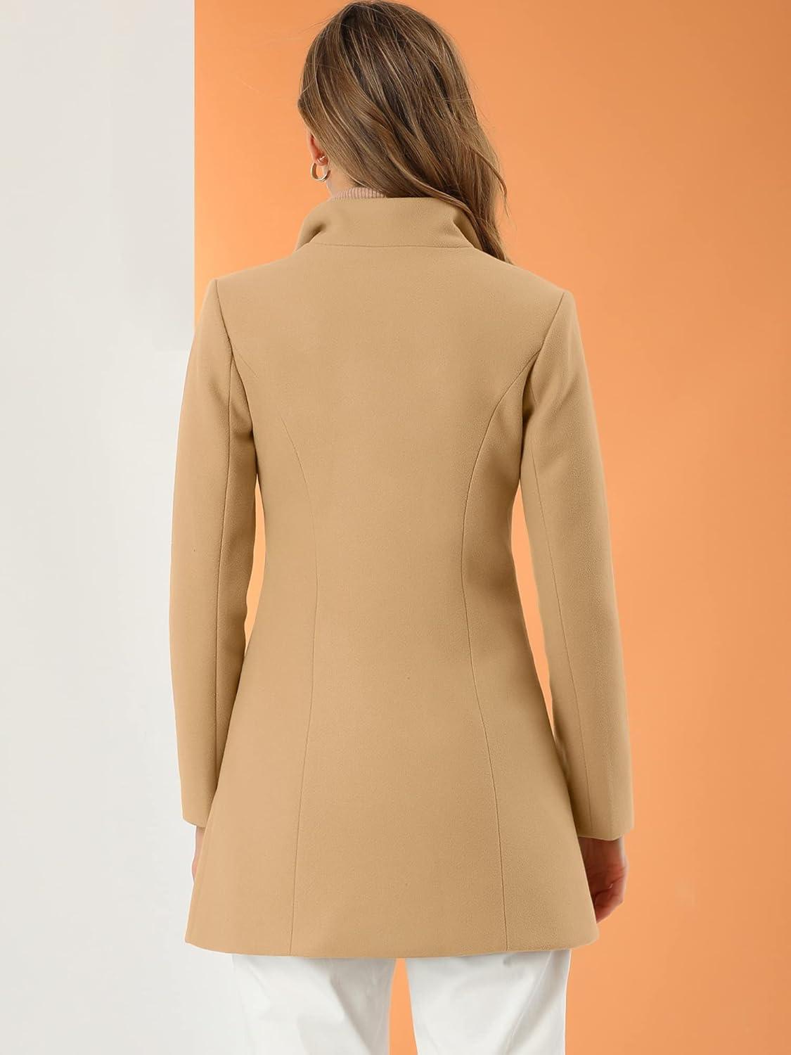 imageAllegra K Womens Lapel Collar Buttoned Outwear Elegant Work Notch Trench Winter CoatsKhaki