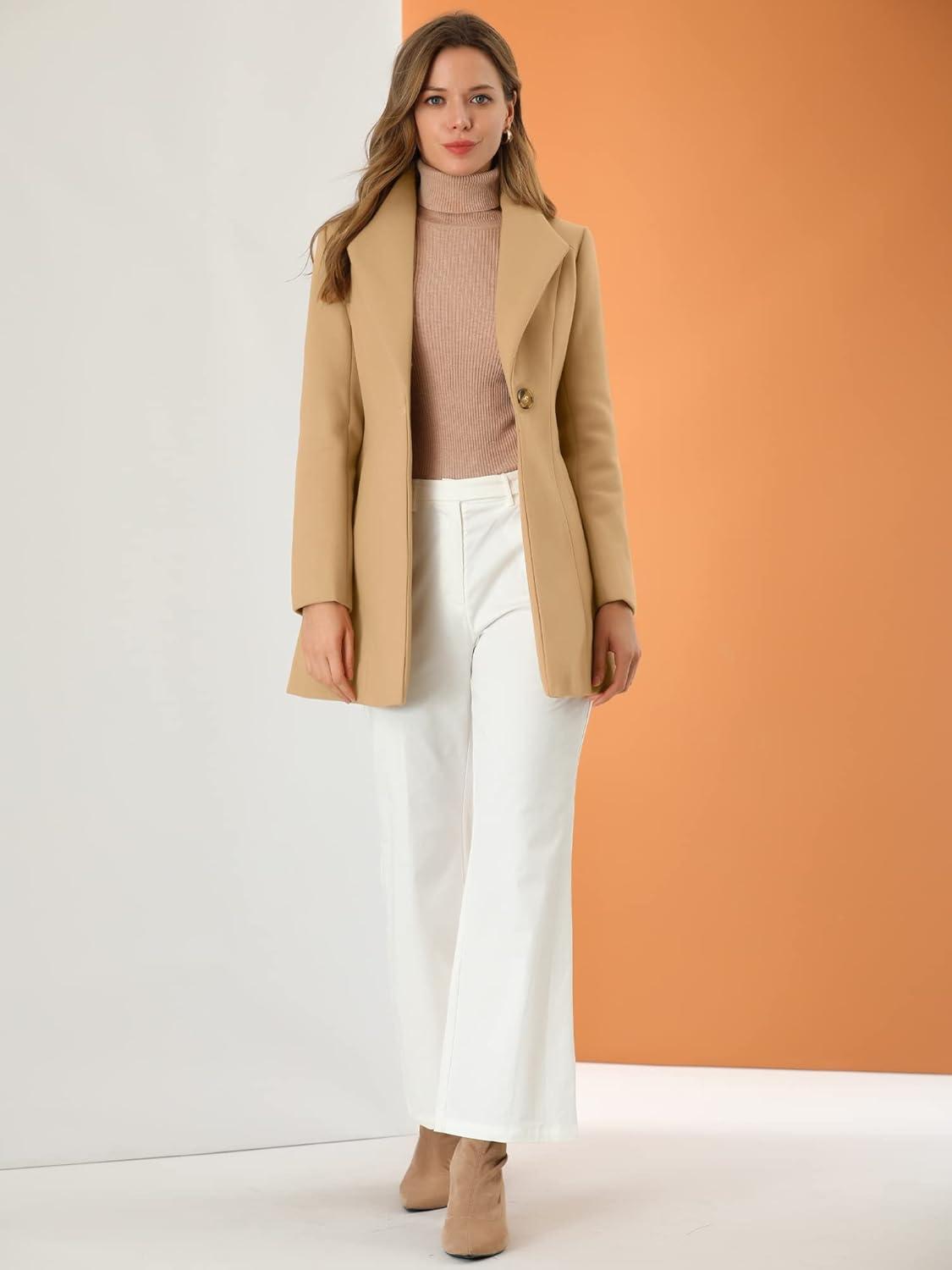 imageAllegra K Womens Lapel Collar Buttoned Outwear Elegant Work Notch Trench Winter CoatsKhaki
