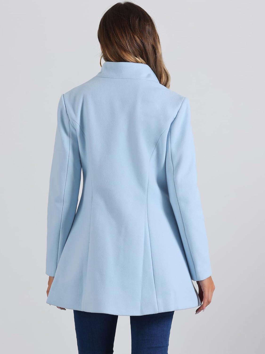 imageAllegra K Womens Lapel Collar Buttoned Outwear Elegant Work Notch Trench Winter CoatsLight Blue