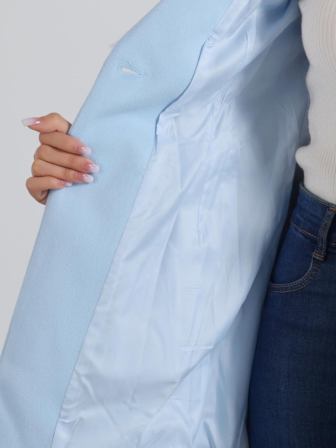 imageAllegra K Womens Lapel Collar Buttoned Outwear Elegant Work Notch Trench Winter CoatsLight Blue