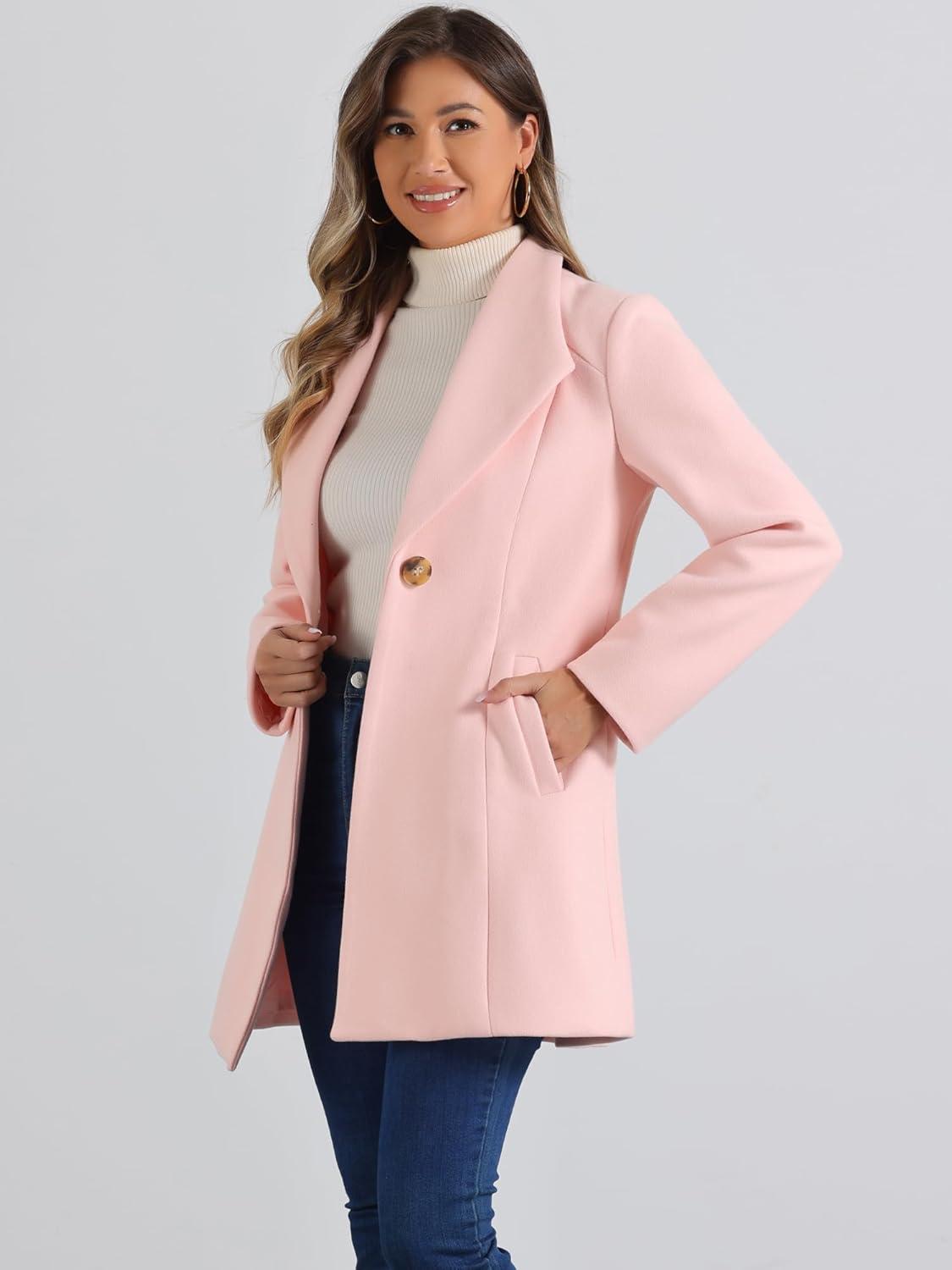 imageAllegra K Womens Lapel Collar Buttoned Outwear Elegant Work Notch Trench Winter CoatsPink