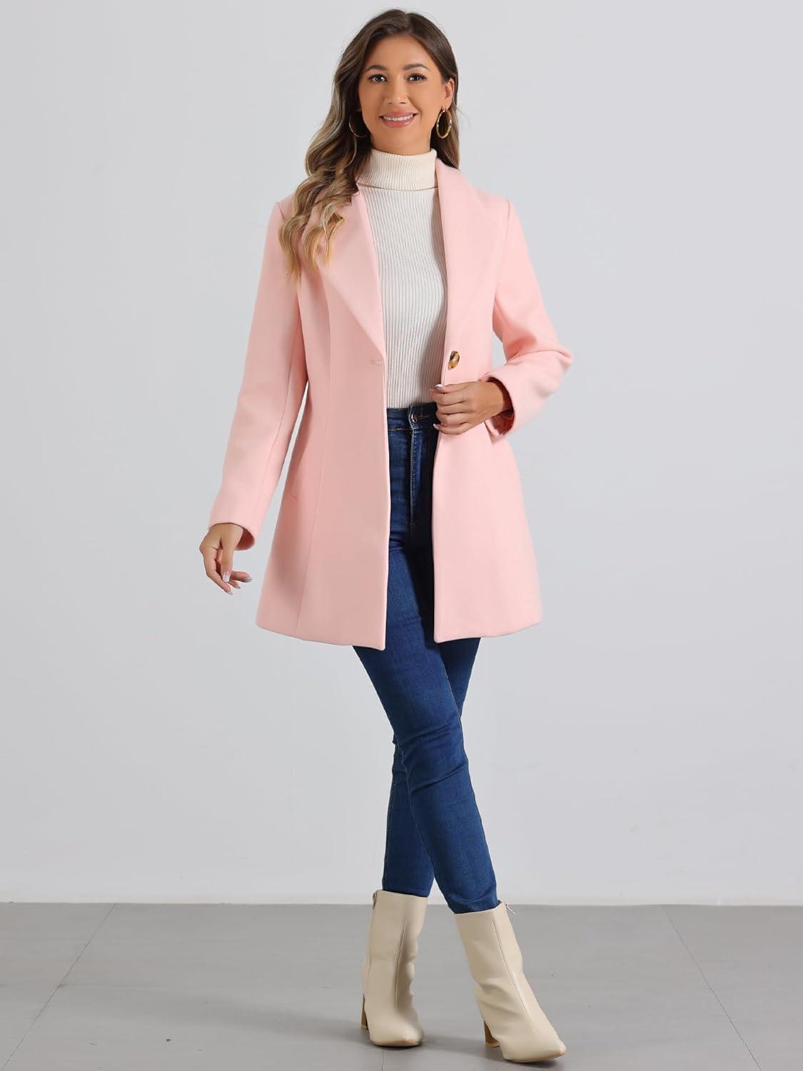 imageAllegra K Womens Lapel Collar Buttoned Outwear Elegant Work Notch Trench Winter CoatsPink