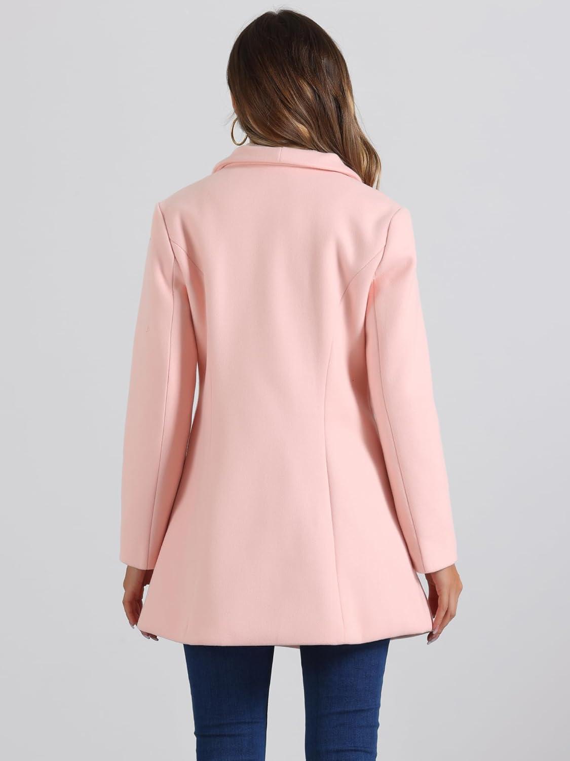 imageAllegra K Womens Lapel Collar Buttoned Outwear Elegant Work Notch Trench Winter CoatsPink