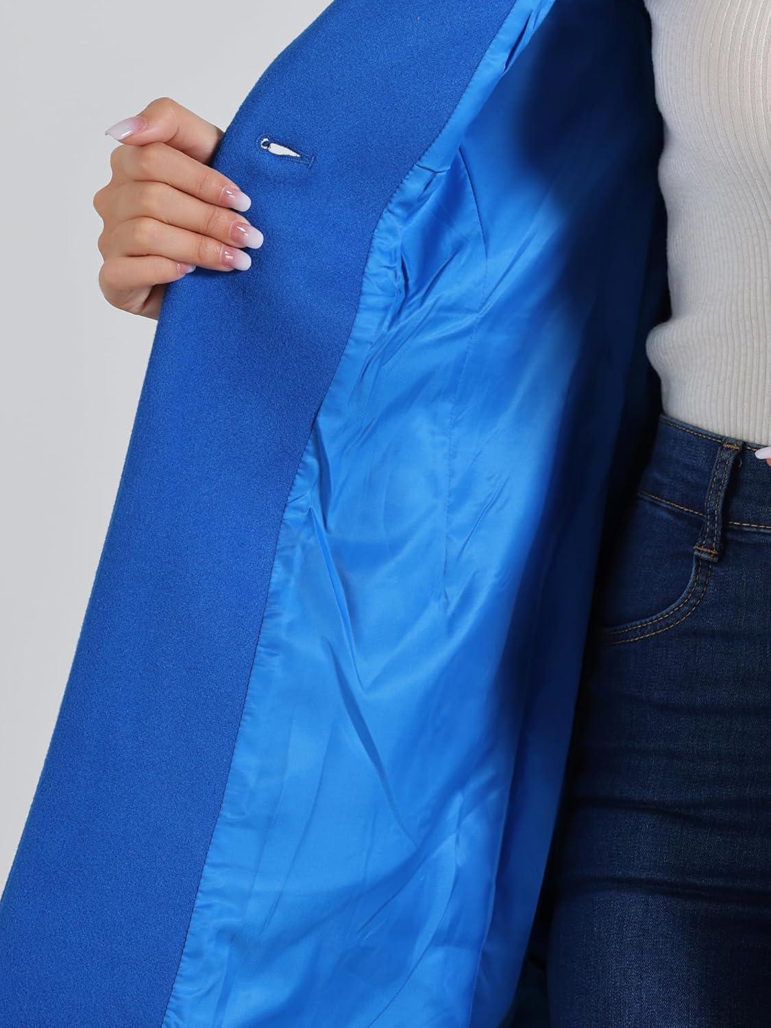 imageAllegra K Womens Lapel Collar Buttoned Outwear Elegant Work Notch Trench Winter CoatsRoyal Blue