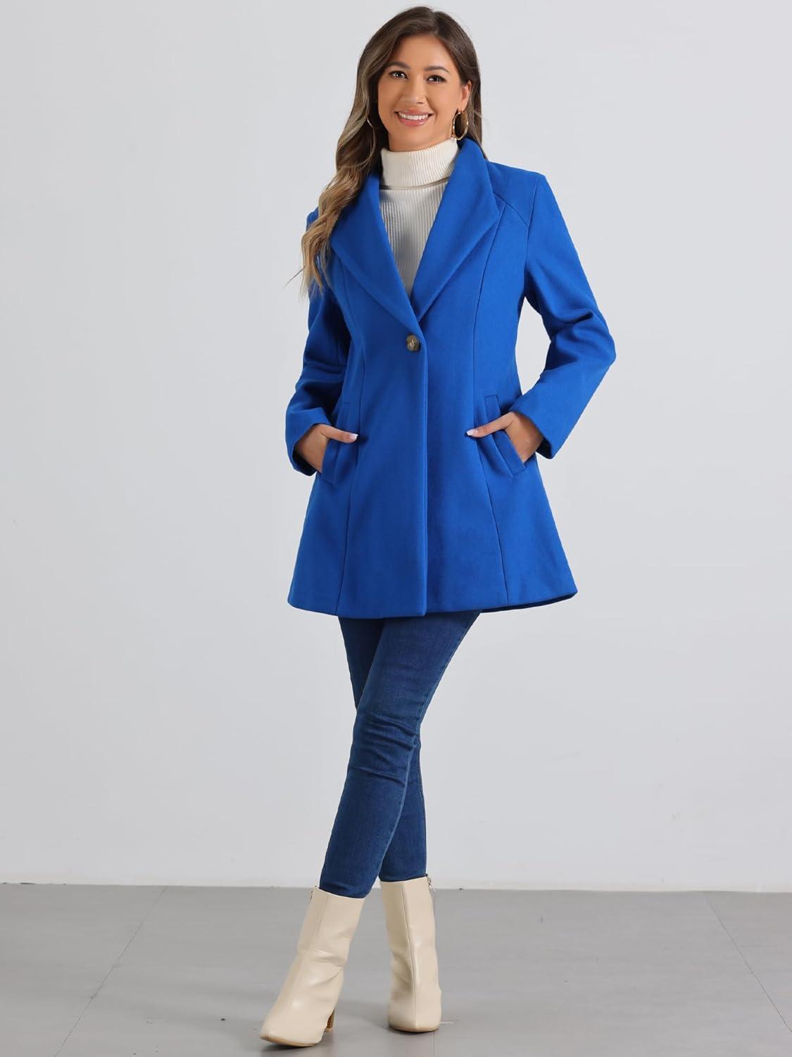 imageAllegra K Womens Lapel Collar Buttoned Outwear Elegant Work Notch Trench Winter CoatsRoyal Blue