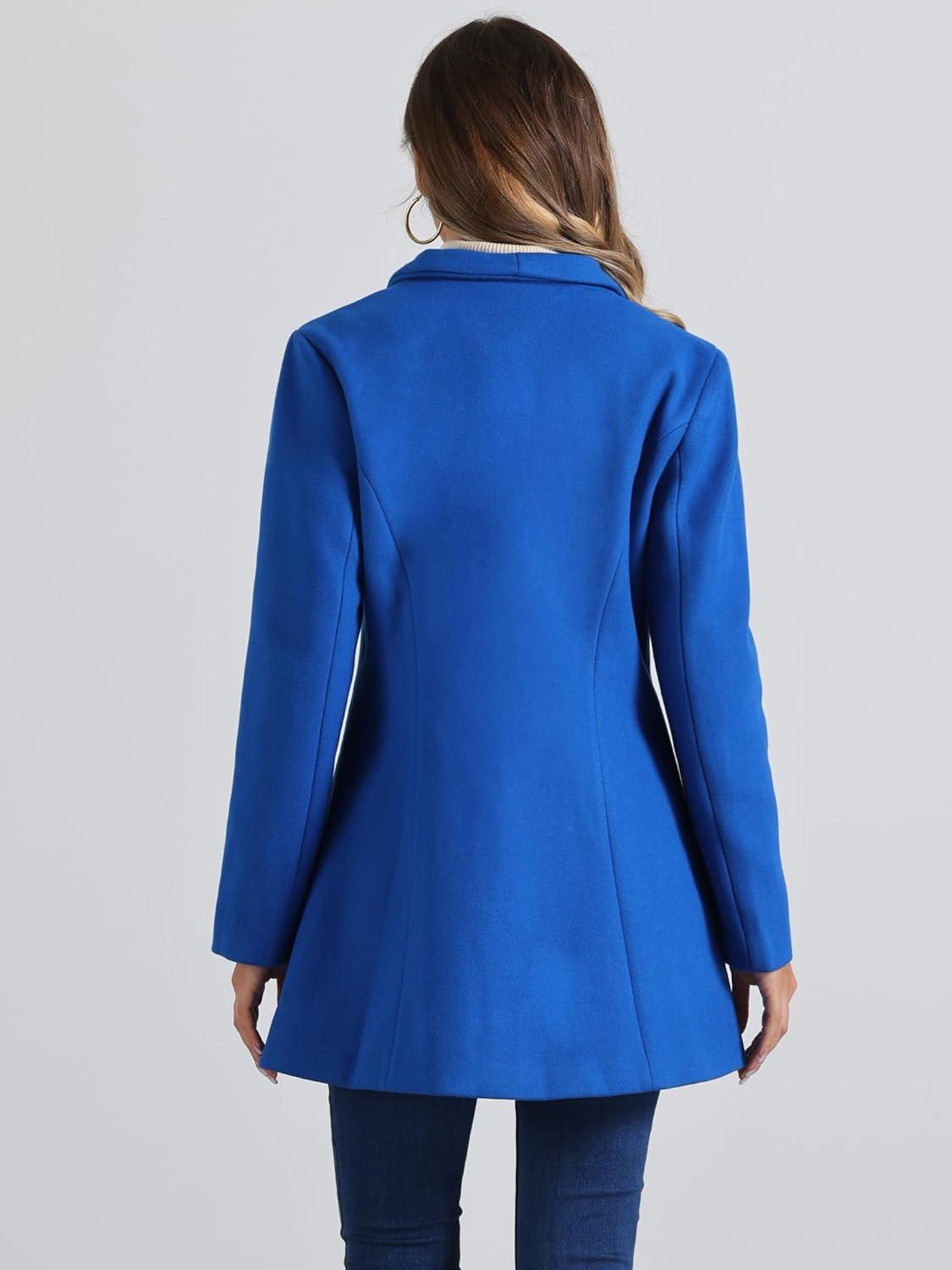 imageAllegra K Womens Lapel Collar Buttoned Outwear Elegant Work Notch Trench Winter CoatsRoyal Blue
