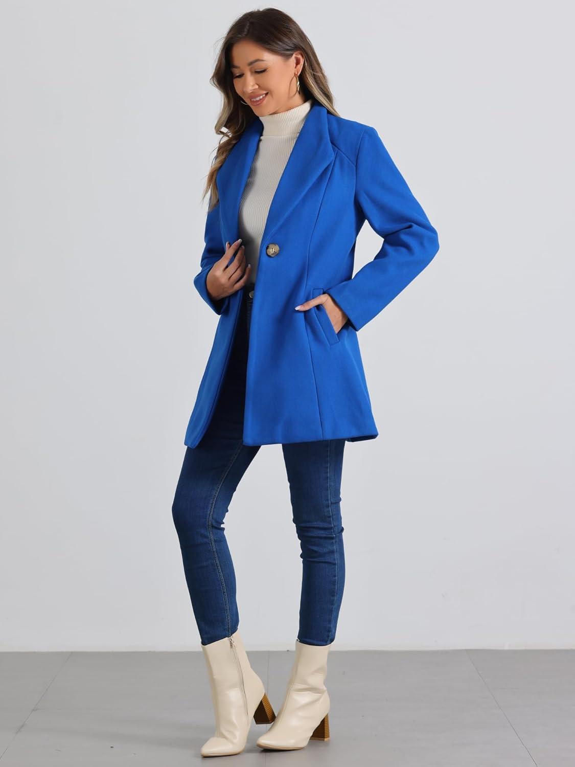 imageAllegra K Womens Lapel Collar Buttoned Outwear Elegant Work Notch Trench Winter CoatsRoyal Blue