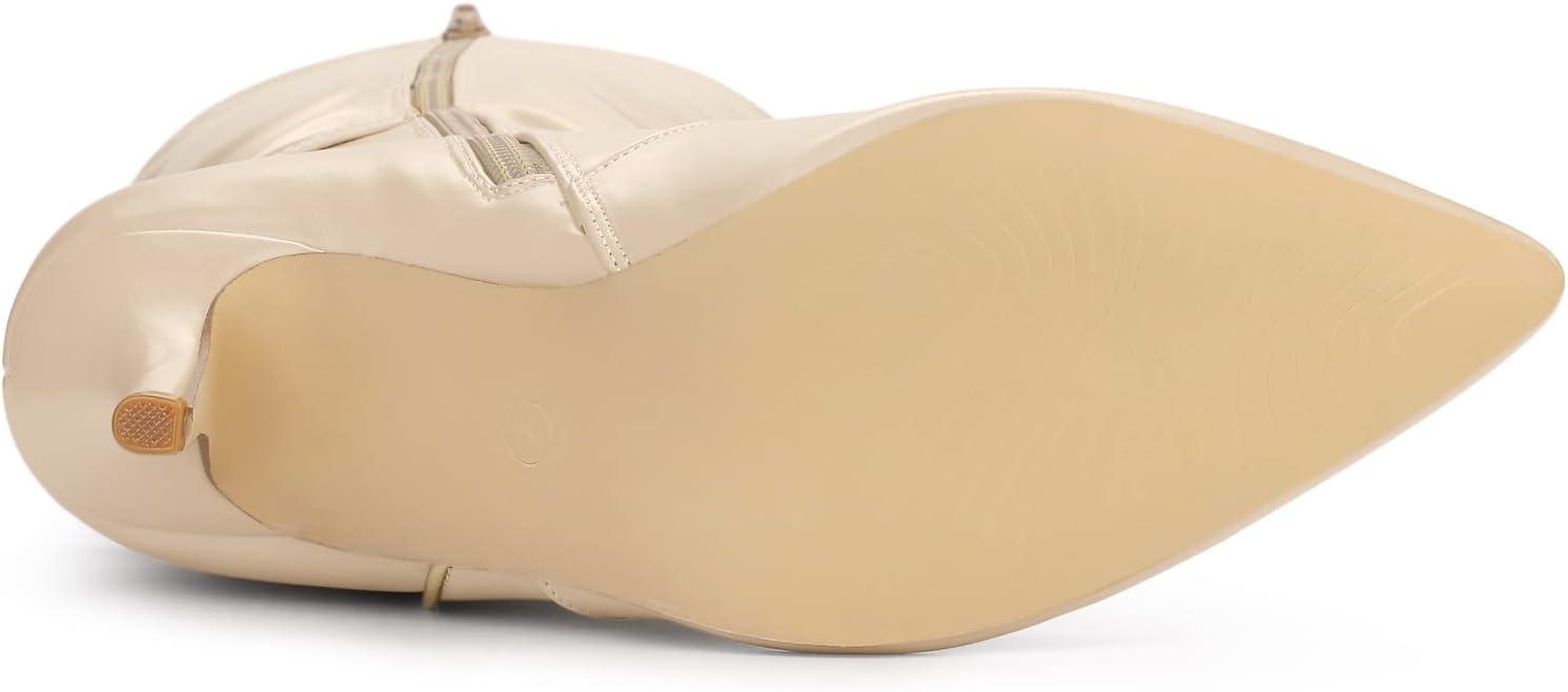 imageAllegra K Womens Pointy Toe Buckle Stiletto Heel Knee High BootsBeige