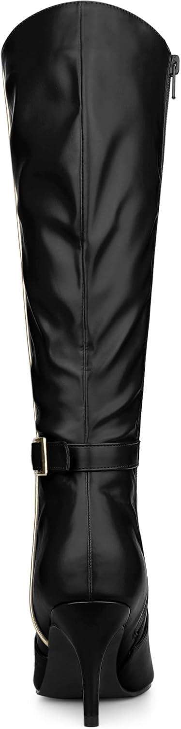 imageAllegra K Womens Pointy Toe Buckle Stiletto Heel Knee High BootsBlack