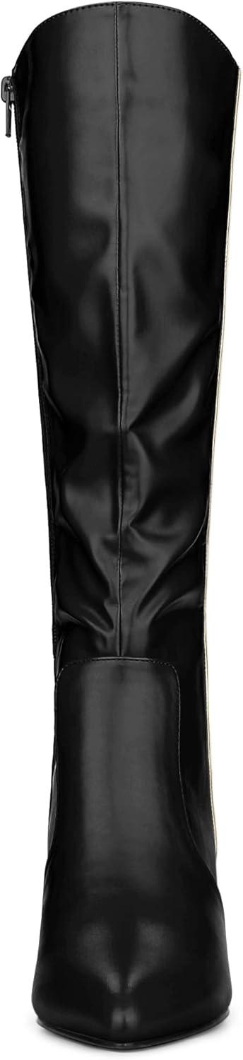 imageAllegra K Womens Pointy Toe Buckle Stiletto Heel Knee High BootsBlack