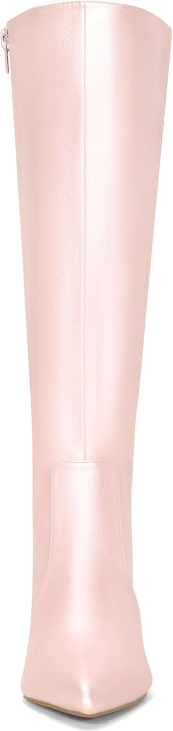 imageAllegra K Womens Pointy Toe Buckle Stiletto Heel Knee High BootsBling Pink