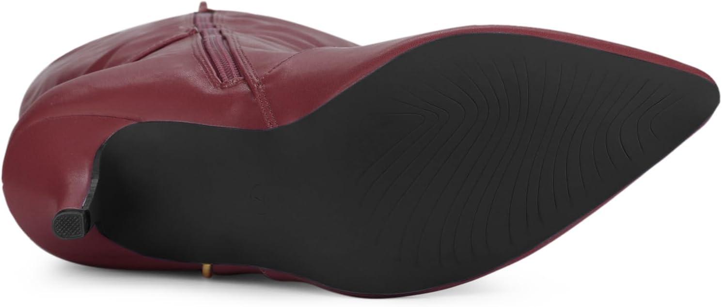 imageAllegra K Womens Pointy Toe Buckle Stiletto Heel Knee High BootsBurgundy