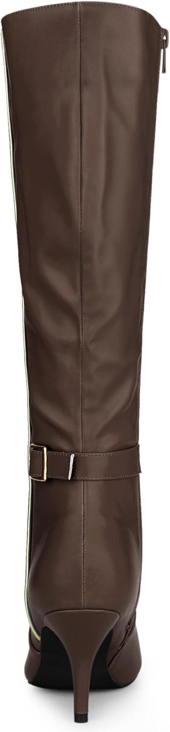 imageAllegra K Womens Pointy Toe Buckle Stiletto Heel Knee High BootsCoffee