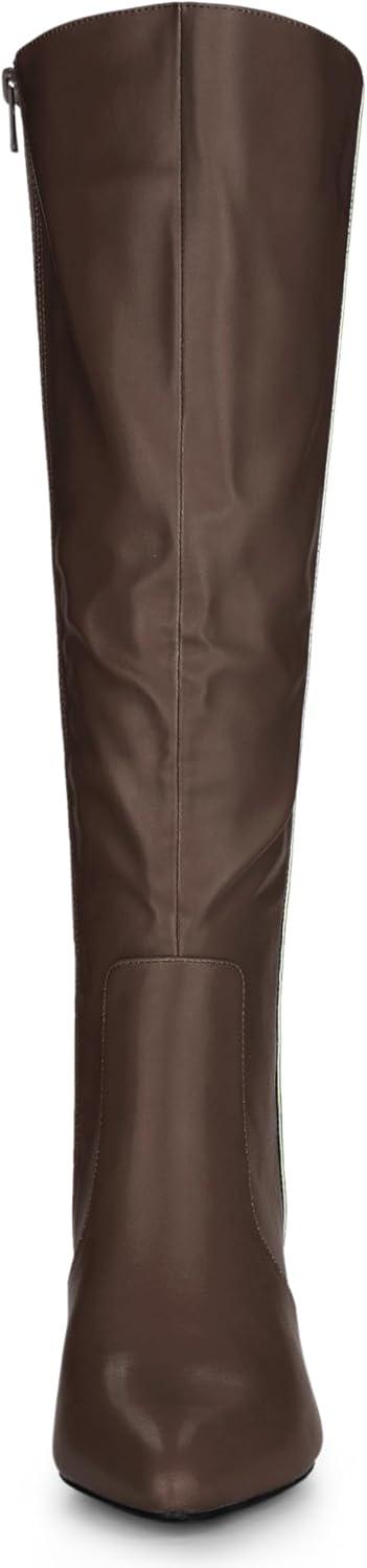 imageAllegra K Womens Pointy Toe Buckle Stiletto Heel Knee High BootsCoffee