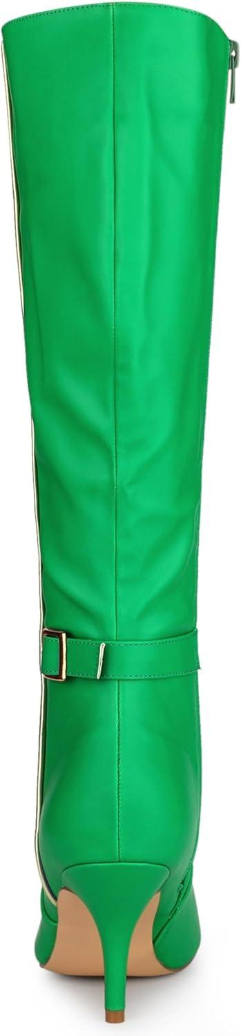 imageAllegra K Womens Pointy Toe Buckle Stiletto Heel Knee High BootsGrass Green