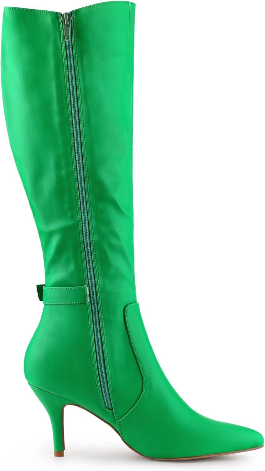 imageAllegra K Womens Pointy Toe Buckle Stiletto Heel Knee High BootsGrass Green