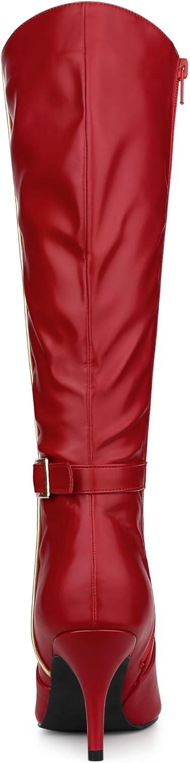 imageAllegra K Womens Pointy Toe Buckle Stiletto Heel Knee High BootsRed