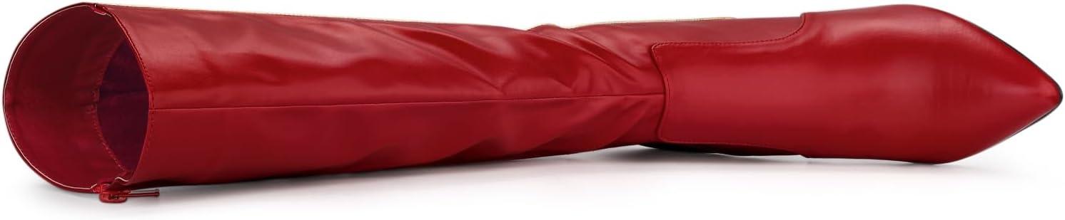 imageAllegra K Womens Pointy Toe Buckle Stiletto Heel Knee High BootsRed