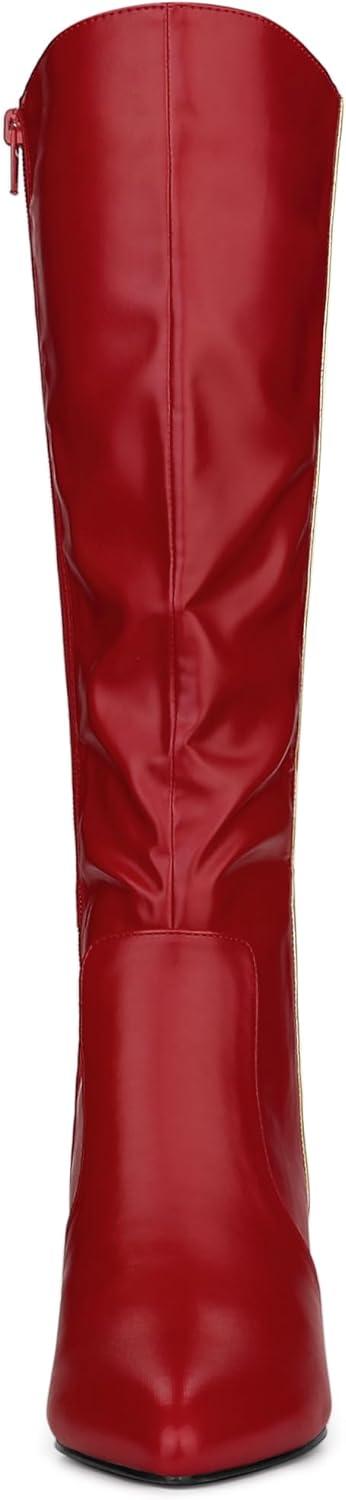 imageAllegra K Womens Pointy Toe Buckle Stiletto Heel Knee High BootsRed