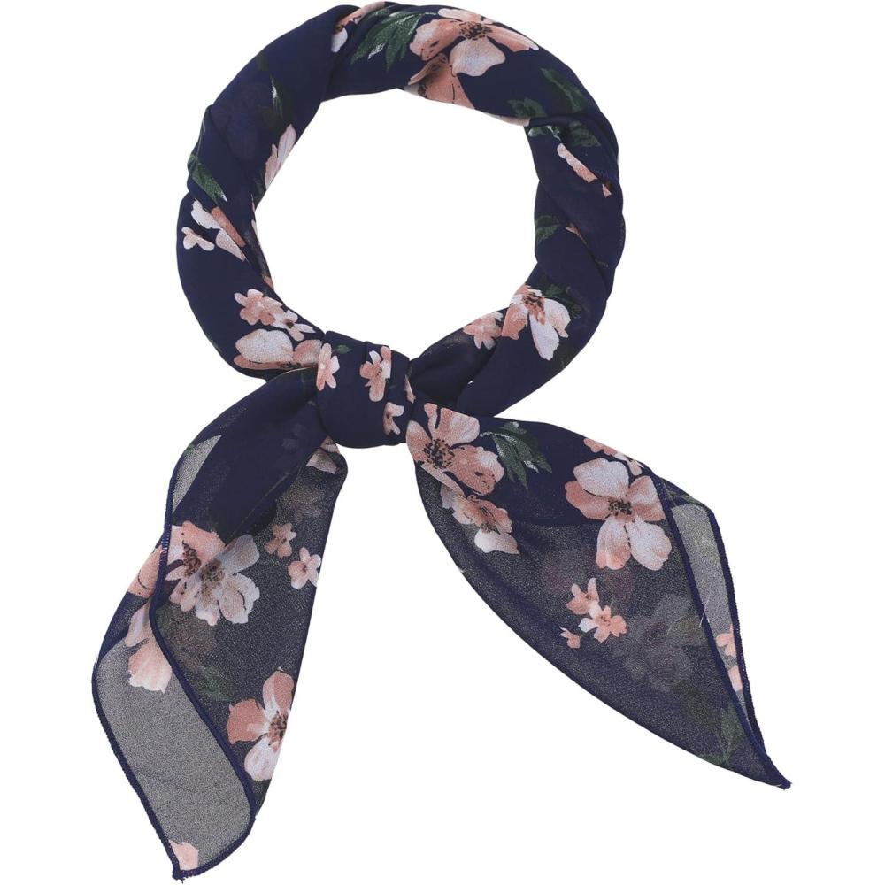 imageAllegra K Women Chiffon Scarves  276quot X276quot  Floral Print Square Kerchief Neck Scarf NeckerchiefNavy Blue