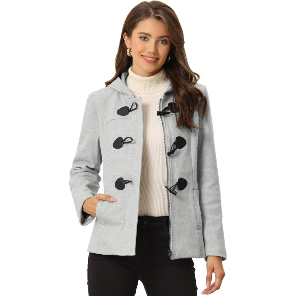 imageAllegra K Womens Casual Winter Outwear Hooded Button Peacoat Toggle Duffle CoatGray