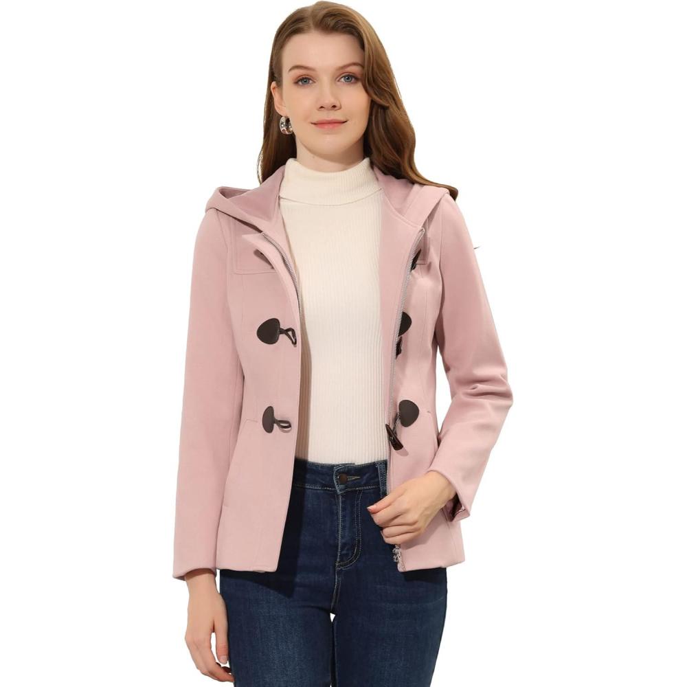 imageAllegra K Womens Casual Winter Outwear Hooded Button Peacoat Toggle Duffle CoatPink