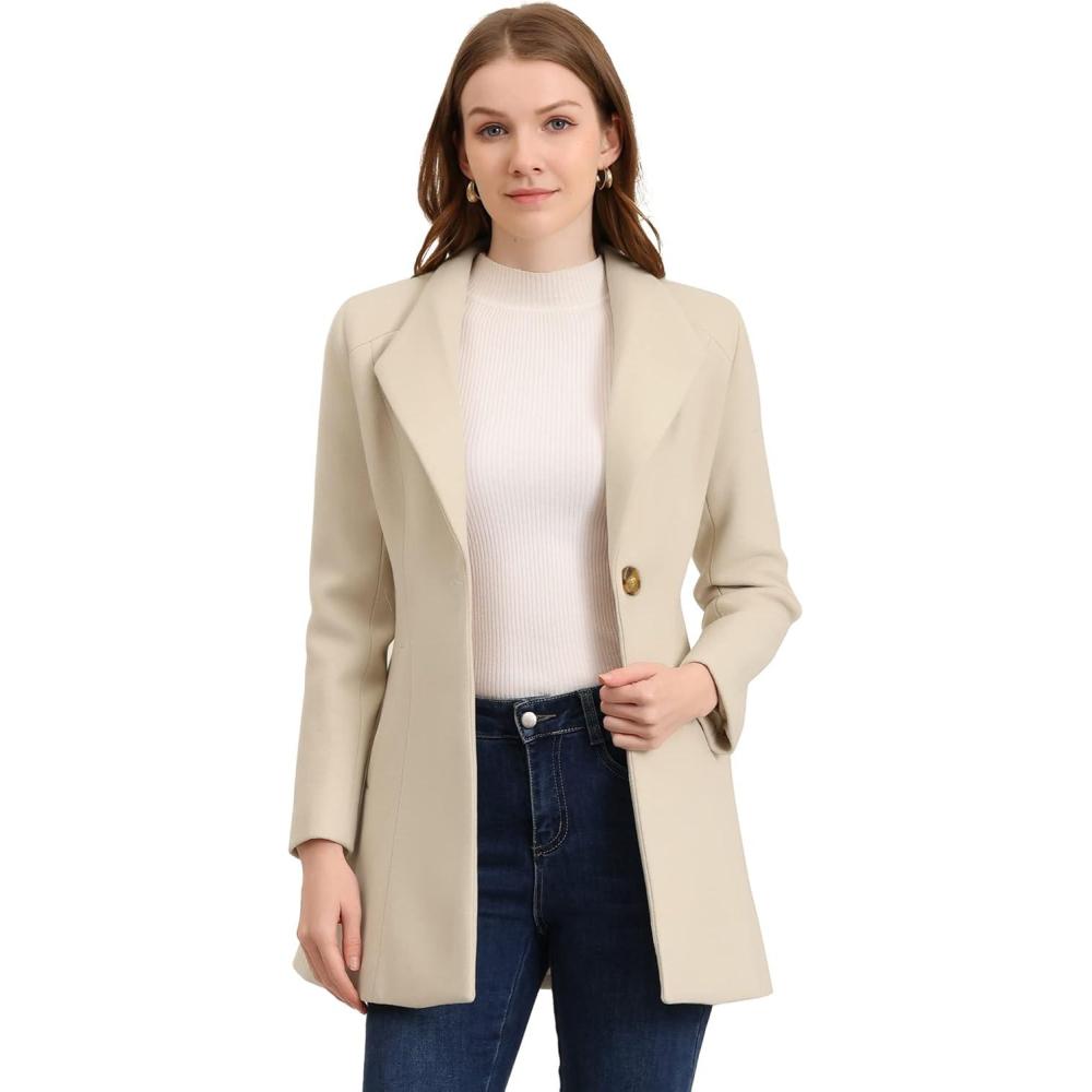 imageAllegra K Womens Lapel Collar Buttoned Outwear Elegant Work Notch Trench Winter CoatsBeige